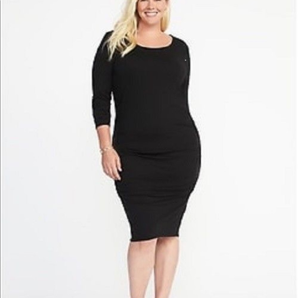 New Old Navy Black Ponte Ruched Bodycon Dress